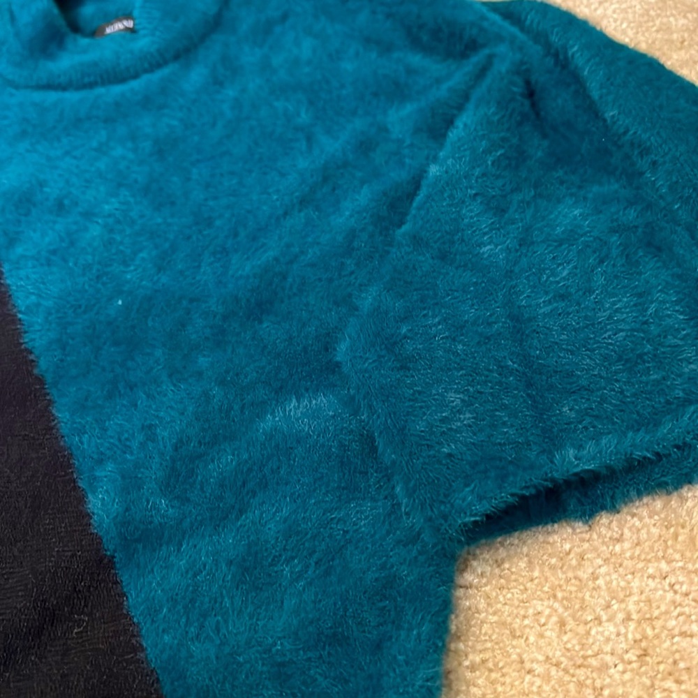 ALFANI Womens Teal Black Mock Neck Kimono Sleeve Sweater Small Soft Oversized - Picture 5 of 9